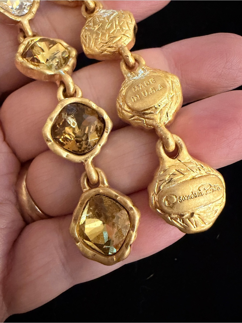 Oscar de la Renta Earrings Gold-Tone TOPAZ COMBO CRYSTAL Dangle Drop ✨POST - Picture 9 of 12